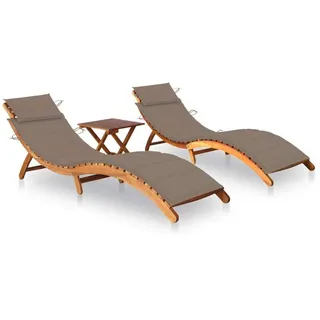 Design Sonnenliegen 2 Stk. mit Tisch und Auflagen Massivholz Akazie, Gartenliegen 2024 Neu - Taupe