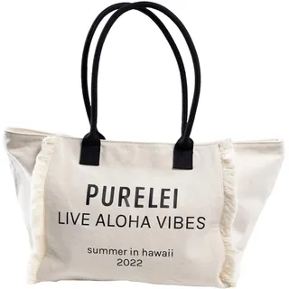 Purelei Strandtasche aus Baumwolle – Beige mit Live Aloha Vibes Schriftzug, Onesize - Tasche