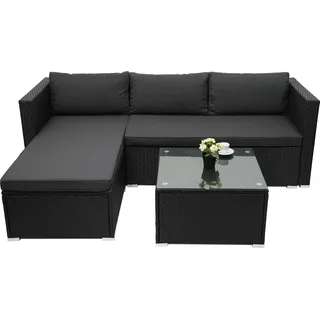 Poly-Rattan Garnitur HWC-F57, Balkon-/Garten-/Lounge-Set Sofa Sitzgruppe schwarz, Kissen dunkelgrau ohne Deko-Kissen - Schwarz