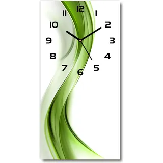 Wanduhr aus Glas – 30x60 cm - Glasbild - Glasuhr - Gehärtetes Glas -Abstrakte Welle - Grün