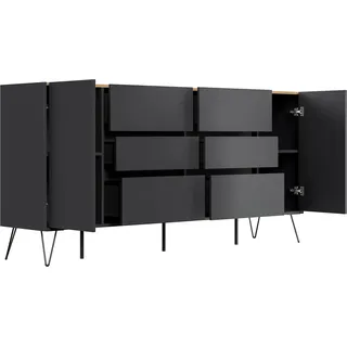 Posseik Sideboard Industrial R 6 Schubladen 2 Türen 200 cm Grafit Eiche Top