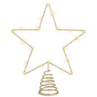 Lumineo LED Christbaumspitze Stern mit Timer 27cm Metall Gold / Klassisch Warm - Gold