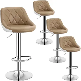 WOLTU Barhocker Sitzfläche aus Kunstleder, Gestell aus verchromtem Stahl, 2 farbig, Khaki+ Weiß - Grün