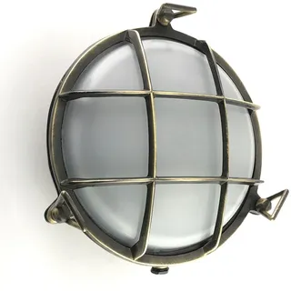 Außenlampe Wandleuchte Außen rund Ø 24 cm IP64 Messing antik Weiß E27 rostfrei