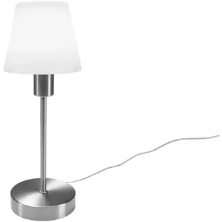 meineWunschleuchte Tisch-lampe stufenweise dimmbar mit Glas Lampenschirm | mit E14 LED, Höhe 32cm, Touch Dimmer, Nachttischlampe Designklassiker, Lampenfuß Silber, für Schlafzimmer & Wohnzimmer