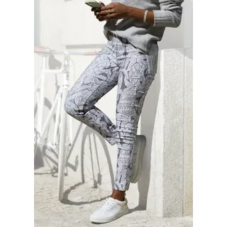 7/8-Jeggings LASCANA "aus weichem Stretch-Denim", Damen, Gr. 34, N-Gr, schwarz-weiß (sanftes weiß, anthrazit bedruckt), Denim/Jeans, Obermaterial: 67% Baumwolle, 29% Polyester, 4% Elasthan, bedruckt, figurbetont knöchelfrei, Hosen 7/8-Jeggings, mit Alloverprint, schmale Passform, Super-Stretch-Qualität, Topseller