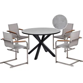 BELIANI Gartenmöbel-Set grau, Aluminium, Edelstahl, Tischplatte Keramik, Glas, 4 Sitzer, Outdoor-Möbel, modern - Grau, Silber
