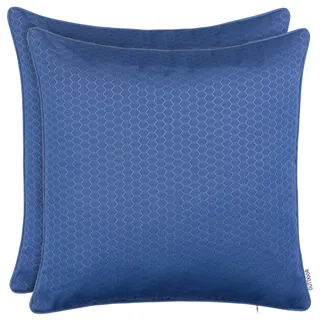 Brandsseller 2er Set Outdoor Kissen 45 x 45 cm – Wetterfeste Zierkissen mit Paspel in Wabenstruktur – Wasserabweisende Gartenkissen & Dekokissen für draußen – Sofakissen für Balkon & Terrasse - Blau