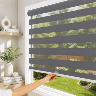 Chicology Everyday schnurlose Zebra-Jalousien, lichtfilternd, zweilagig, ideal für Kinder und perfekt für Wohnzimmer/Schlafzimmer/Küche und mehr, 111,8 cm B x 182,9 cm H, Basic Slate