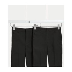 Boys M&S Collection 2pk Boys' Slim Leg School Shorts (2-14 Yrs) - Black, Black - 9-10 Years