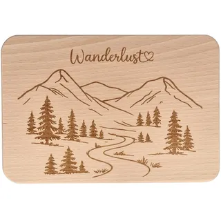 Spruchreif | Frühstücksbrettchen "Wanderlust" | Brotzeitbrett aus Buchenholz mit Gravur | Holzbrett für Naturfreunde & Wanderer | 22 x 15 x 1 cm | nachhaltiges Geschenk