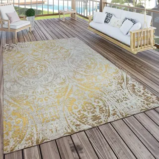 Paco Home In- & Outdoor Teppich Modern Shabby Chic Stil Terrassen Teppich 160x220 cm - Gelb