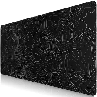 Sevenpers Mauspad XXL,900x400mm Groß Topographie Mousepad,Mausmatte mit Rutschfester Gummibasis,Schreibtischunterlage für Büro,Zuhause,Gaming(Topo Schwarz)