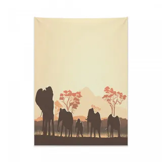 Abakuhaus afrikanisch Wandteppich, Safari Tier Elefant aus Weiches Mikrofaser Stoff Kein Verblassen Klare Farben Waschbar, 110 x 150 cm, Hellgelb Braun - Braun