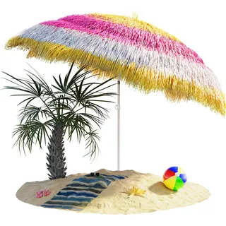 KINGSLEEVE® Sonnenschirm Hawaii Ø160cm Neigbar Höhenverstellbar UV Schutz 30+ Groß Rund Balkon Strand Strohschirm Strandschirm Bast Hawaiischirm Bunt - Bunt