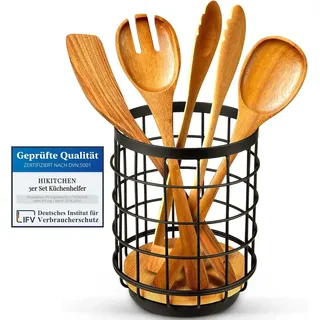 HIKITCHEN®- Bambus Küchenutensilienhalter | Hochwertiger Küchenhelfer, Utensilienbehälter & Aufbewahrungsorganizer für Kochutensilien und Küchenzubehör