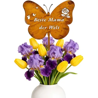 Scinzene Gartenstecker Mama Schmetterling aus Metall Rostoptik, Beste Mama der Welt, Gartendeko, Blumenstecker für Garten, Muttertagsgeschenk für Mamaa Geburtstag