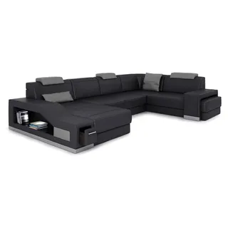 Wohnlandschaft Ecksofa U-form Eckcouch LED Beleuchtet Sofa Couch Couchen Sofas - Schwarz