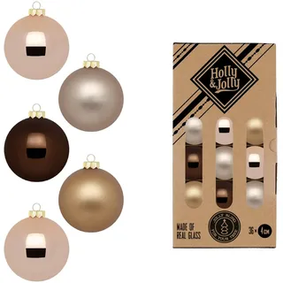 Holly & Jolly - Weihnachtskugeln Elegant Lounge, 36 Stück | Christbaumkugeln aus Glas, ca. 4 cm, Weihnachtsbaumschmuck in Braun und Beige, matt & glänzend, Weihnachtsdeko für Innen