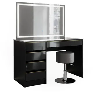 Vicco Schminktisch Sherry Schwarz, 120 cm mit LED-Spiegel und Hocker