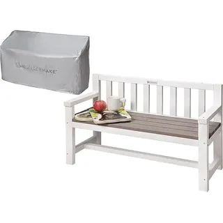 Design Kinder-Gartenbank aus Holz wetterfest mit Textil-Abdeckung und Lehne, 2-Sitzer Kinderbank Holzbank Parkbank Kinder Sitzbank massiv Garten Outdoor, Naturholz, weiß grau anthrazit