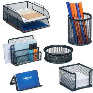 Relaxdays Schreibtisch Organizer Set, 7-tlg., Mesh, anthrazit