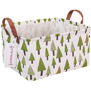 QUEENLALA Rechteckiger Wäschekorb, Aufbewahrungskorb, Körbe, faltbar, für Kinderzimmer, Spielzeug, Büro, Schlafzimmer, Spielzeug, Schrank, Regal, Körbe, Baby-Geschenkkörbe (Rec-Green Forest)