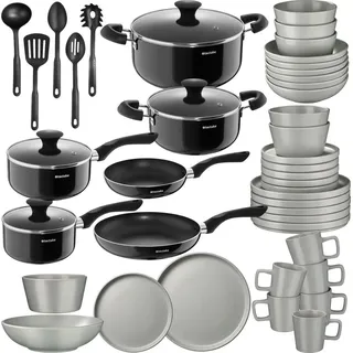 Tectake tectake® Küchenstarterset Una/Varese Geschirrset aus Steingut, mit Glasur inklusive 5 Küchenwerkzeugen