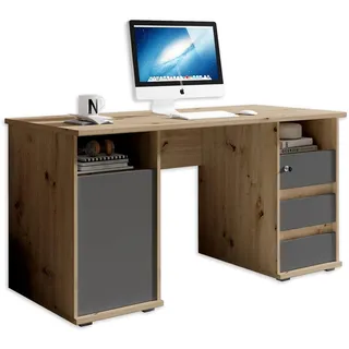PRIMUS 2 Schreibtisch mit Schubladen, Artisan Eiche Optik / Anthrazit - Bürotisch Computertisch fürs Homeoffice mit Stauraum und offenen Ablagefächern - 145 x 74 x 65 cm (B/H/T)