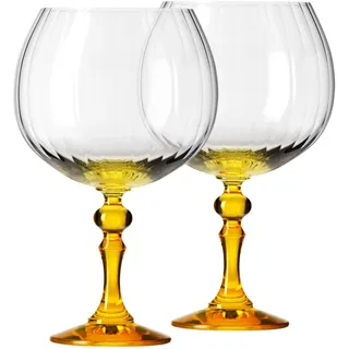 KROSNO Gin Gläser 660 ml mit gelbem Stiel, 2er Set – für Gin Tonic, Aperol Spritz und Cocktails – bleifrei – spülmaschinengeeignet – Bubble Celebration Moments