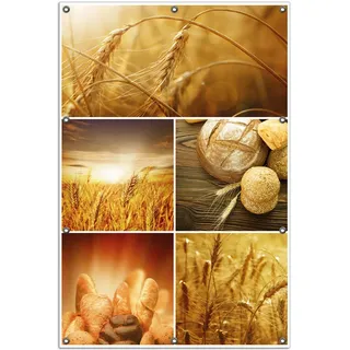 Wallario Outdoor-Poster für Garten oder Balkon, Motiv Getreide und Brotsorten aus Weizen, in ca. 100 x 150 cm - Braun