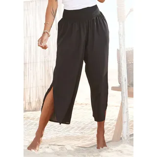 Schlupfhose BUFFALO "mit weitem Bein und seitlichem Schlitz", Damen, Gr. 36, N-Gr, schwarz, Web, Obermaterial: 100% Viskose, unifarben, figurumspielend knöchellang, Hosen Schlupfhose, mit bequemem Smokbund, Schlitz am Bein, luftige Sommerhose, Strandhose, Topseller