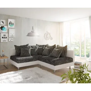 DELIFE Ecksofa Clovis Weiss Schwarz Ottomane Links Modulsofa - Schwarz, Weiß