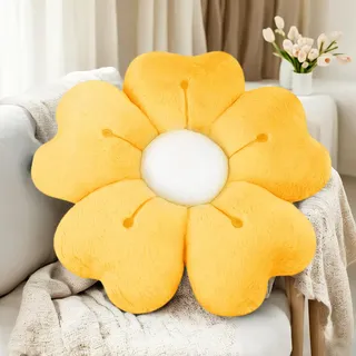 ODIWEN Blume Bodenkissen Sitzkissen, Blumenbodenkissen Sitzkissen Bodenkissen,50cm,Niedliche Blume Kissen, Weiches Blütenblattkissen, Blumenförmige Wurfkissen, Blumenkissen, Blumen Kissen(Gelb)