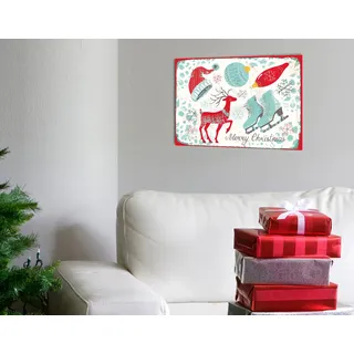 queence Metallbild »Christmas Essentials« Hirsch   Schriftzug   Schriftzüge   Weihnachten   Weihnachtsbaumkugel 1 Stk. tlg. Stahlschilder, rot