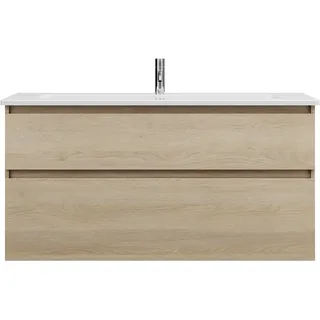 burgbad Lin20 Keramik-Waschtisch Weiß Glänzend inklusive Waschtischunterschrank, 2 Auszüge, 1230x495x622mm, SGHF123F5355C0001, Farbe: Eiche Dekor Cashmere