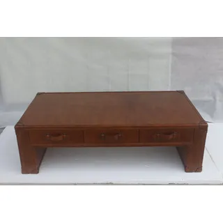 Couchtisch Wohnzimmertisch Truhe Beistelltisch in Vintage Tisch 147x85cm Leder - Braun