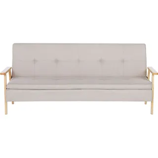 BELIANI 3-Sitzer Sofa Beige Stoff Gesteppt Helle Holzbeine mit Schlaffunktion Hohen Armlehnen Skandi Retro-Stil Wohnzimmer Schlafsofa Sofabett - Beige, Braun