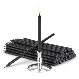 NKlaus - Kerzenhalter mit 200g Stabkerzen schwarz Tropf- Rußfrei L 16cm Paraffin 40021