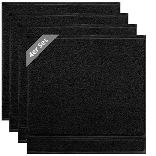 Lashuma 4er Set Frottee Geschirrtücher 50x50 cm, Linz Baumwoll Küchenhandtücher Schwarz