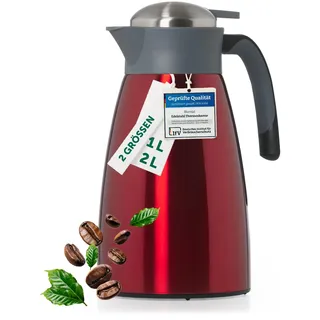 Blumtal Thermoskanne 2 Liter - BPA-freie Teekanne mit Quick Tip Verschluss - auslaufsichere Kaffeekanne Thermo für langanhaltende Isolation - Isolierkanne 2l - Thermoskanne 2l - Teekanne Edelstahl Rot