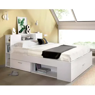 Dmora - Doppelbett Fariola, Struktur des Container-Betts, Sommier mit Verkleidung, Matratzenhalterstruktur, 150x219 h95 cm, Weiß