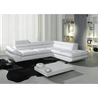 Ecksofa Eck Wahl Leder Stoff Polster Textil Bett+Kasten Couch Sofa Ecke Garnitur - Weiß