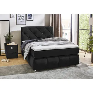 Jockenhöfer Gruppe Boxspringbett »Bella erhältlich in 140 & 180cm Breite« mit Kaltschaum-Topper und Rauchglas-Steinen, schwarz