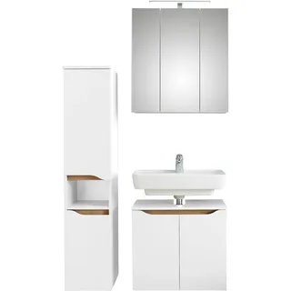 Saphir Badmöbel-Set »Quickset 3-teilig, Waschbeckenunterschrank mit LED-Spiegelschrank« 3 Stk. tlg., weiß