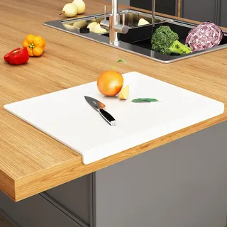 JJL Acryl Schneidebrett mit Thekenlippe 61 x 46 cm - BPA-frei, rutschfest, Weiß - Multifunktional für Brot, Fleisch, Gemüse, Küchendekoration & Geschenk