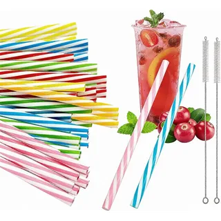 72 Stück Party-Trinkhalme, Wiederverwendbare Strohhalme, Plastik Umweltfreundliche Strohhalme, Biologisch Abbaubare PP Trinkhalme mit 2 Reinigungsbürsten für Smoothies,Saft,Cocktail (Weiß)