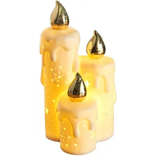 LED Keramik Kerzen Kerzentrio Weihnachtskerze Dekokerze Batteriebetrieben