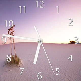 Wallario Design Wanduhr Kleine Oase in der Wüste aus Echtglas, Größe 20 x 20 cm - Rosa