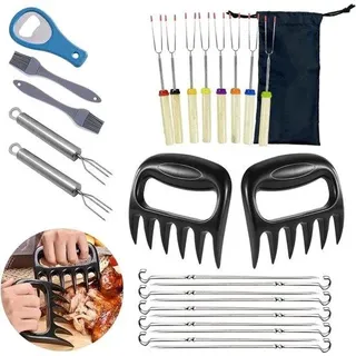 Grillkessel mit 26 Stück Grillspießen und Aufbewahrungsbeutel - Grillwerkzeug - Grillzange - Grillmesser - Grillzubehör